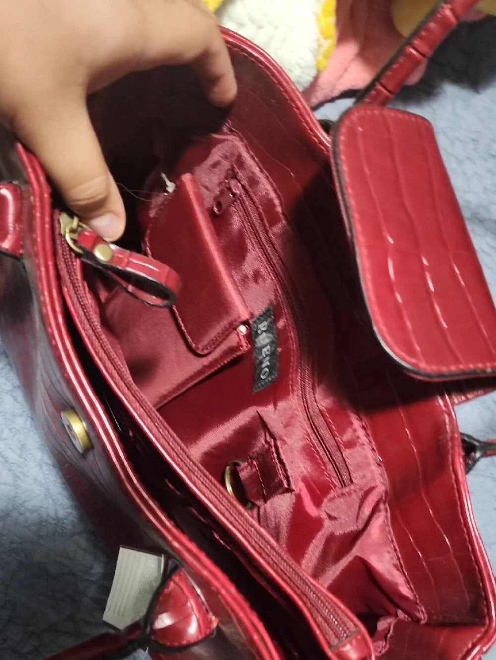 Bueno Red Croc-Embossed Tote Bag